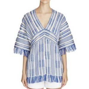 COPY - $395 NWT TORY BURCH GWEN FRINGE TOP IN HUDSON BLUE SIZE M